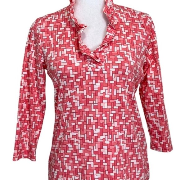 J. McLaughlin Womens Top Catalina Cloth Ruffle Neck 3/4 Sleeve Size S - Picture 1 of 8